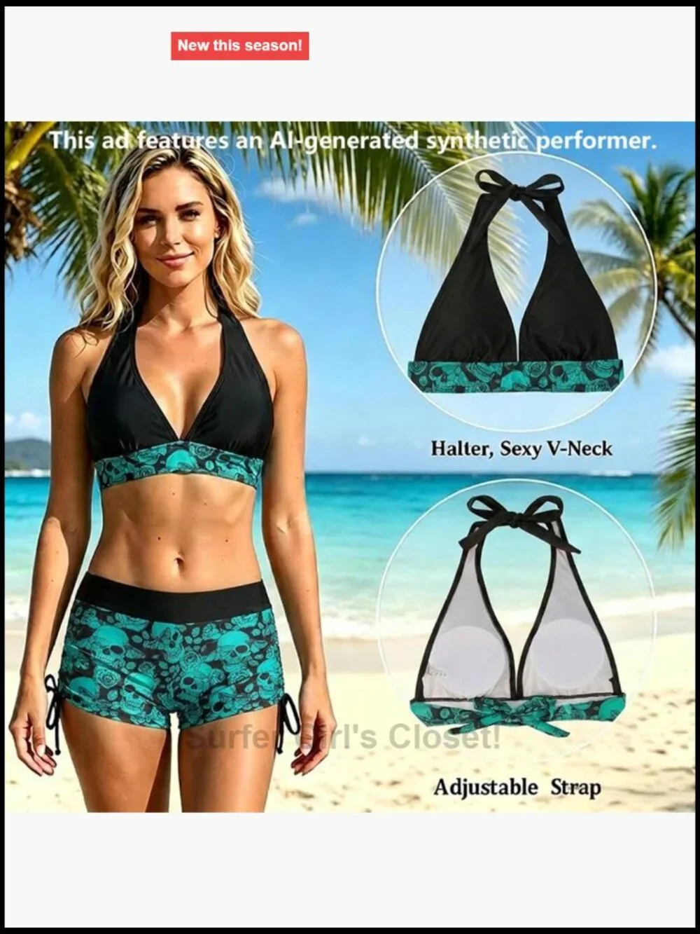 Two Piece Halter Bikini Set with Boy Shorts and Secure Waistband